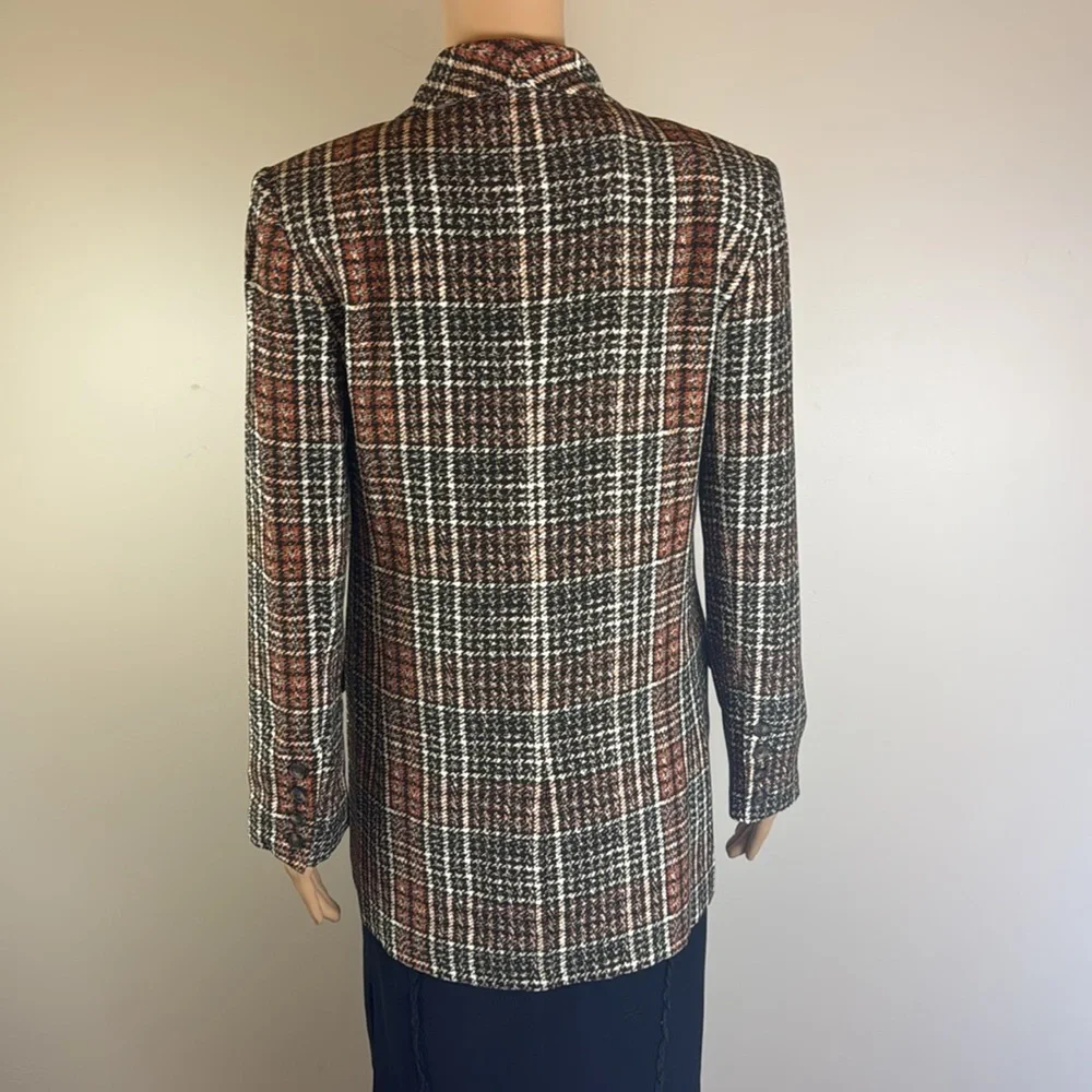 L'Agence Jayda Brown Tweed Print Lightweight Crepe Oversized Blazer Jacket NWT